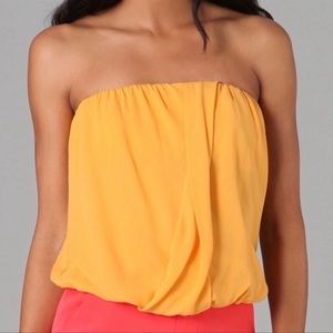 Alice + Olivia Silk Strapless Crop Top, Peach Orange